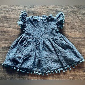 Charming Kids Casual Dress with Pom-Pom Details